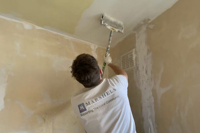 steve the painter, colour washing the ceiling in white in grade 2 listed building