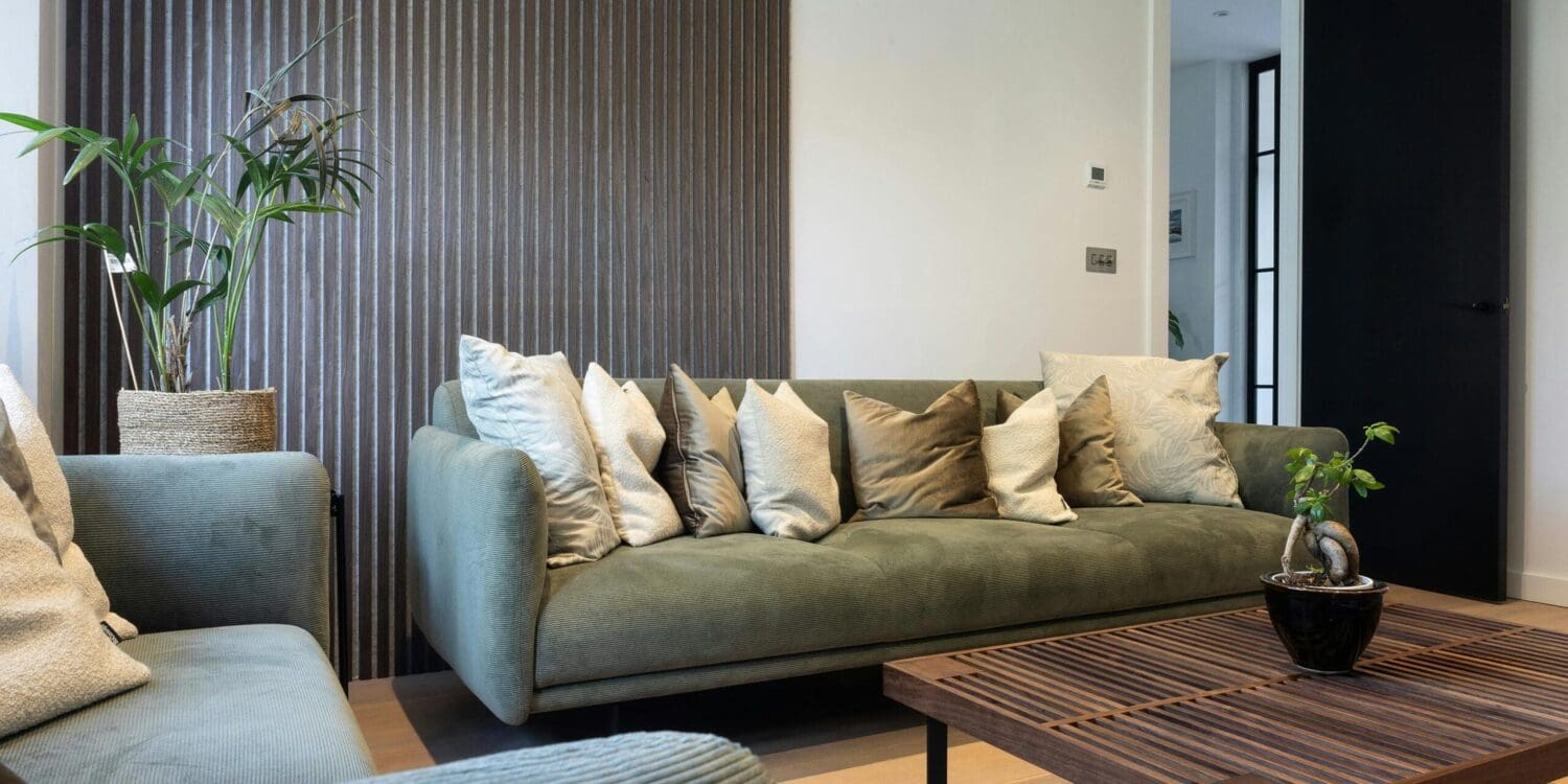 wooden wall panelling in living room