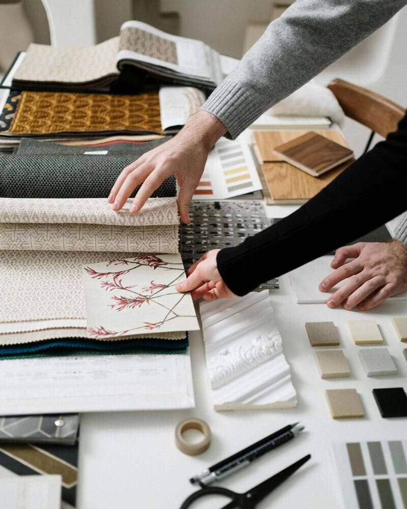 decorators swatches with accent wall fabrics and material